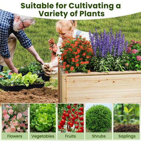 Giantex Wood Raised Garden Bed, 40"x25"x26" Elevated Planter Box w/Open-Ended Base for Deep-Rooted Plant Vegetable Fruit Flower, Outdoor Solid Wood Planter for Patio Backyard (1,40"x25"x26") Giantex