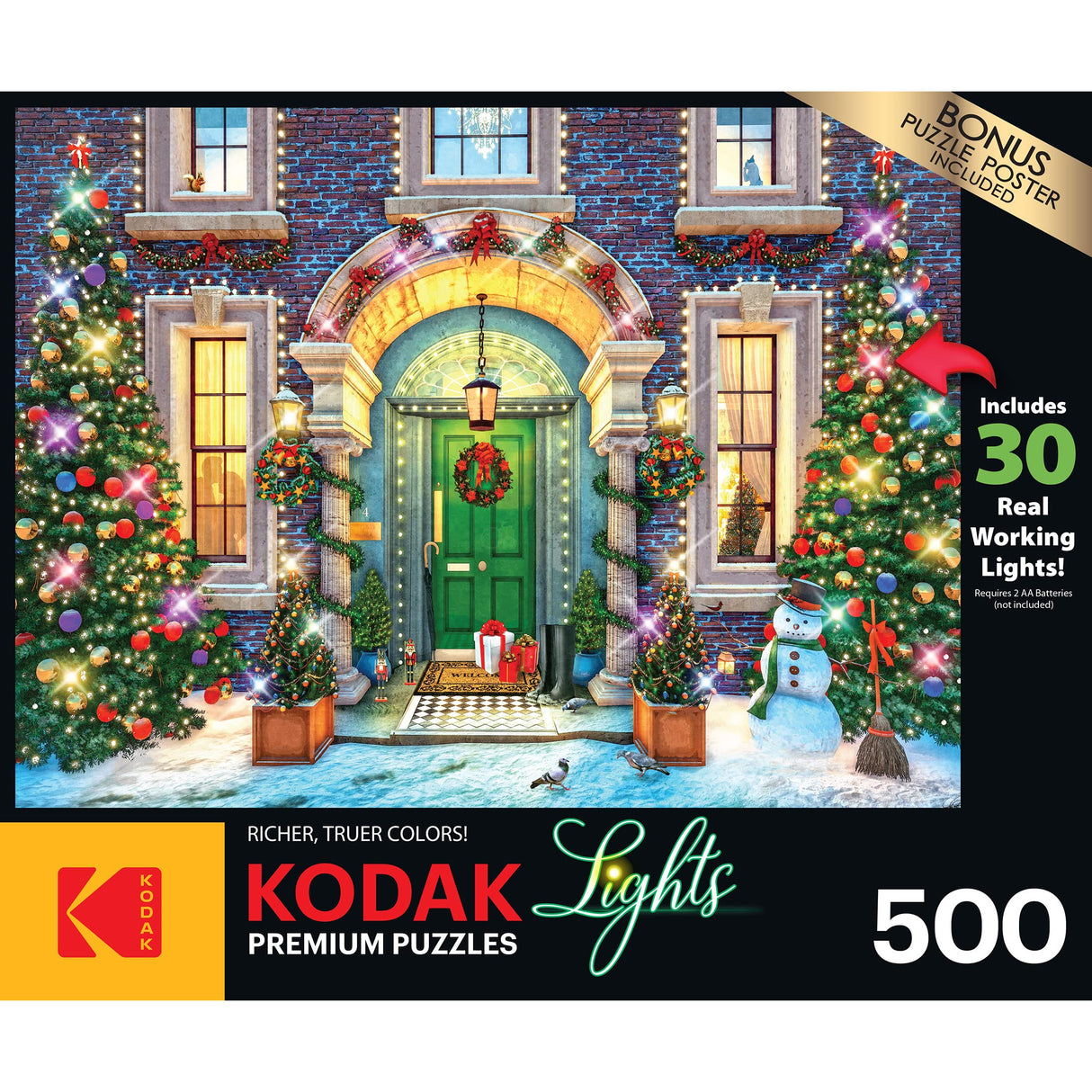 RoseArt - Kodak Premium Holiday Light Up - Christmas Facade - 500 Piece Jigsaw Puzzle for Adults RoseArt