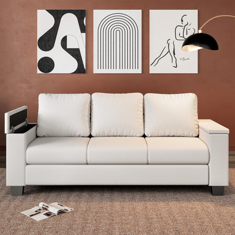 LIKIMIO Sofas Couches for Living Room, with Storage Wide Armrest, 80" Chenille 3 Deep Seater Couch, Skin-Friendly, Easy to Install(Beige) LIKIMIO