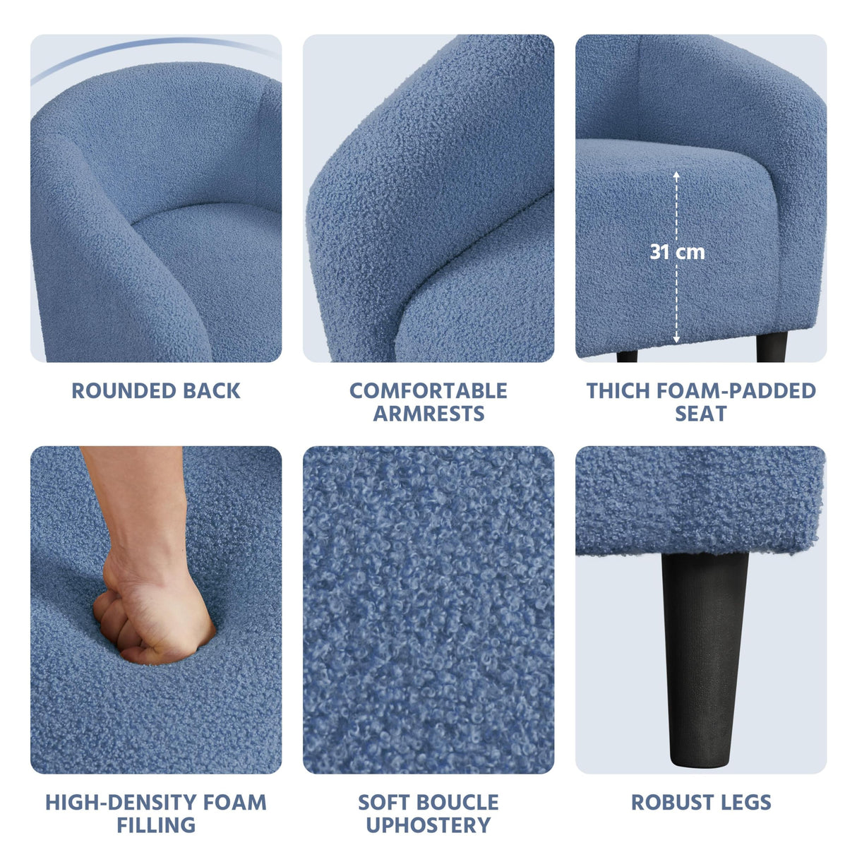 Yaheetech Barrel Chairs, Furry Accent Chairs, Sherpa Chairs with Soft Padded Armrest, Fuzzy Club Chairs for Living Room Bedroom Waiting Room Office, Accent Chairs Set of 2, Blue Yaheetech