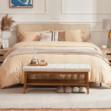 HUIMO Entryway Shoe Bench, End of Bed Bench,Upholstered Button-Tufted Bench for Kitchen, Fabric Ottoman Bench for Living Room, Padded Bench with Solid Wood Shelf Beige HUIMO