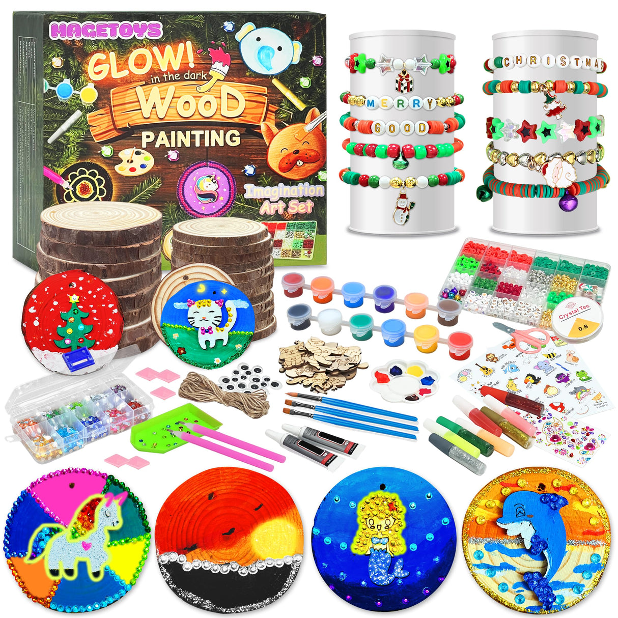 Kids Wooden Art Kit - Wooden Crafts for Kids Ages 5-12, Bracelet Making Kit Toys, Halloween Christmas Birthday Gifts for Girls Boys Teens, Creative Art for 5, 6, 7, 8, 9, 10, 11, 12 Year Old MAGETOYS