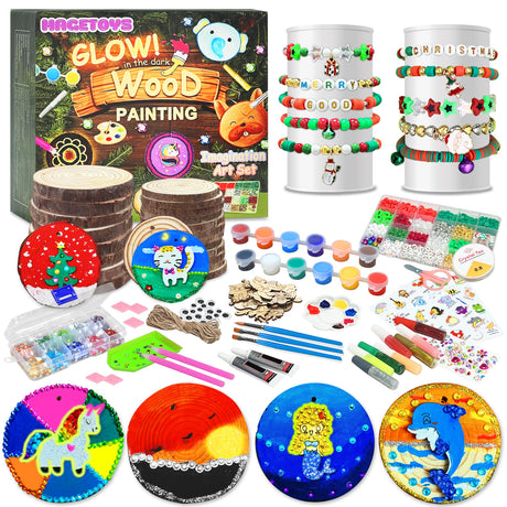 Kids Wooden Art Kit - Wooden Crafts for Kids Ages 5-12, Bracelet Making Kit Toys, Halloween Christmas Birthday Gifts for Girls Boys Teens, Creative Art for 5, 6, 7, 8, 9, 10, 11, 12 Year Old MAGETOYS