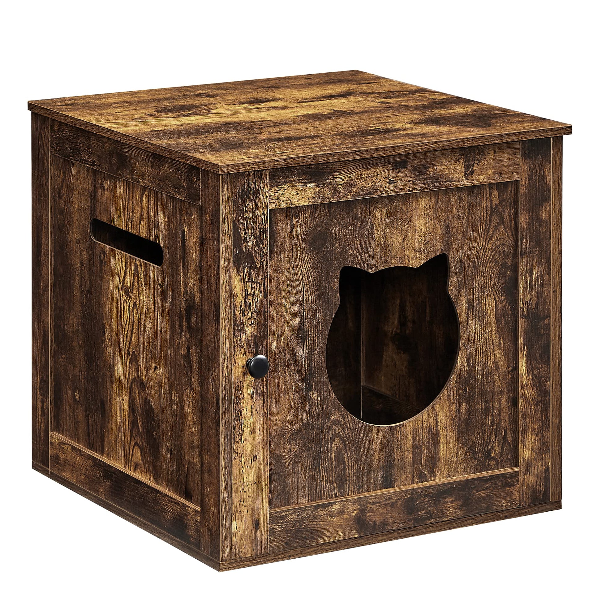 FEANDREA Cat Litter Box Furniture, Hidden Litter Box Enclosure Cabinet with Single Door, Indoor Cat House, End Table, Nightstand, Rustic Brown UPCL004X01 - WoodArtSupply