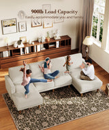 Kidirect 106" Beige U Shaped Couch with Chaises, Corduroy Sectional Couches for Living Room No Tool Assembly, 4 Seats Loveseat Sofa Comfy Sectional Sofas for Living Room Apartment Home 900lb Load Kidirect