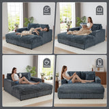 RARZOE 64'' Oversized Chaise Lounge Chair Indoor, Plush Faux Rabbit Fur Sleeper Sofa Bed with 4 Pillows, Charging Station & Cup Holders, Fluffy Comfy Cloud Couch Loveseat Sofa for Living Room,Grey RARZOE