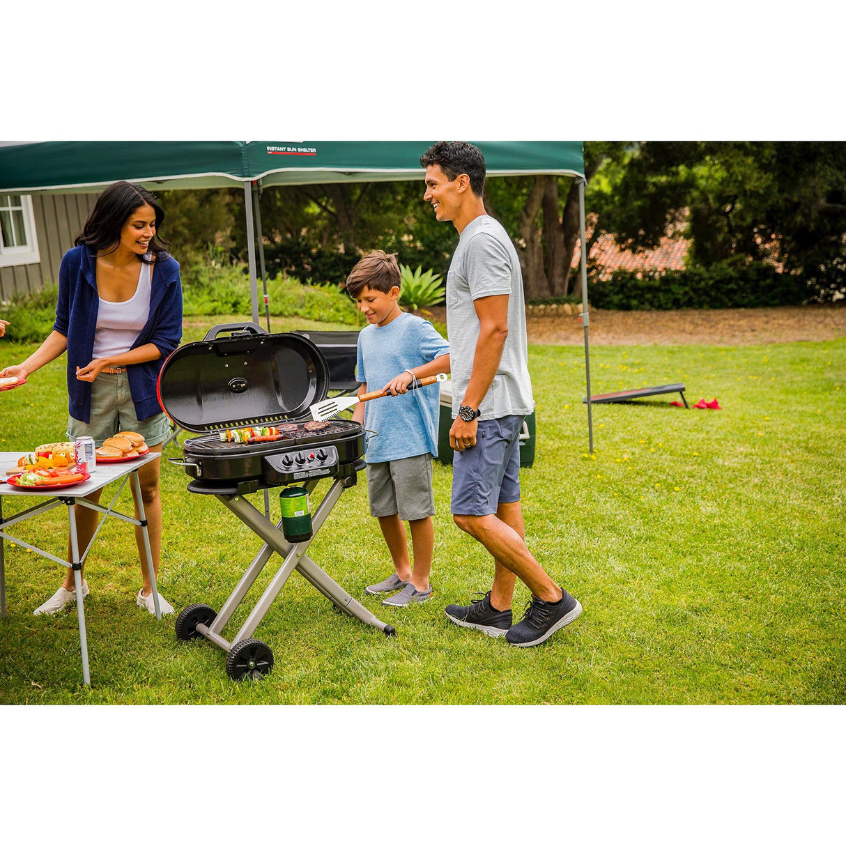 Coleman Roadtrip 285 Portable Stand-Up Propane Grill, Gas Grill with 3 Adjustable Burners and Instastart Push-Button Ignition; Grease Tray, Side Tables, Thermometer, Folding Legs & Wheels Included Coleman