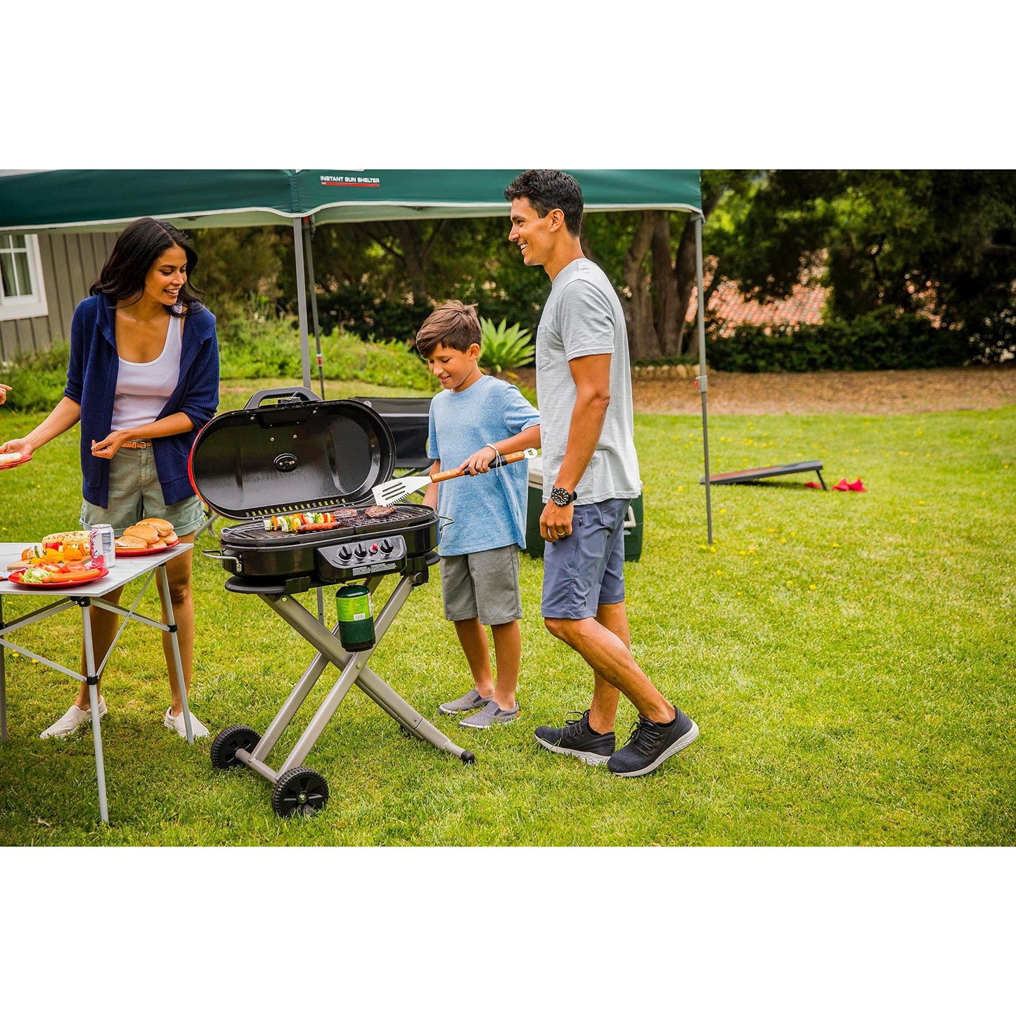 Coleman Roadtrip 285 Portable Stand-Up Propane Grill, Gas Grill with 3 Adjustable Burners and Instastart Push-Button Ignition; Grease Tray, Side Tables, Thermometer, Folding Legs & Wheels Included