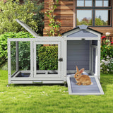COZIWOW 39inches Fashion Wood Rabbit Hutch Indoor，Wide Space Small Animal Houses Habitats with Removable Tray&Safety Lock，Bunny Cage with Waterproof Roof&Solar Panels (Grey) COZIWOW