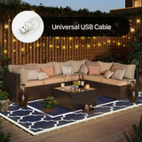 GENIMO 6' x 9' Outdoor Rug Waterproof for Patio Decor, Foldable Reversible Plastic Straw Area Rugs Mat with String Light, Led Carpet for Camper, Rv, Deck, Porch, Picnic, Beach, Balcony, Blue & White GENIMO