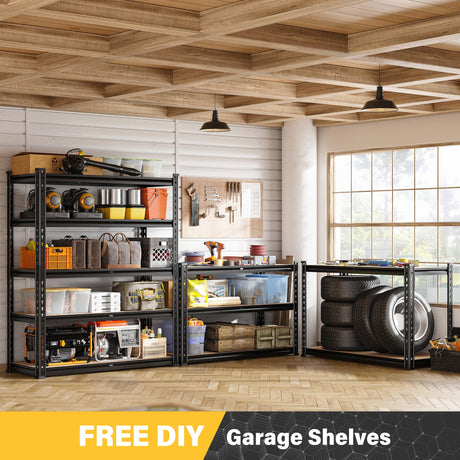 REIBII Set of 2 Garage Shelving, 2000LBS Adjustable Metal Shelving, 5 Tier Storage Shelves for Garage, Pantry, Kitchen, Basement 71.5" H x 35.5" W x 11.8" D REIBII