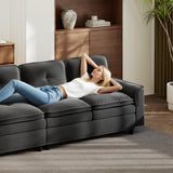 Vlsrka 100" Modular Sectional Cloud Couch with Storage Ottoman, 4-Seater Teddy Velvet Deep Seat Modern Sofa with Removable Cushion for Living Room, Bedroom and Apartment (Dark Grey) Vlsrka