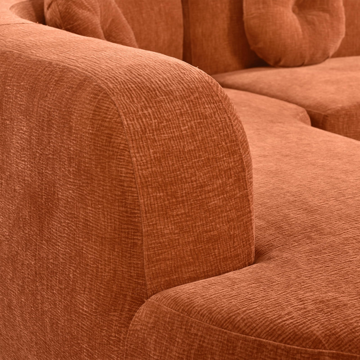 122'' Curved Sectional Cloud Sofa, Modern L Shaped Couch with Chaise & Pillows, Comfy Upholstered Deep Seat Compression Boneless Sofa for Living Room, Apatment, Office, No Assembly Required, Orange SLEERWAY