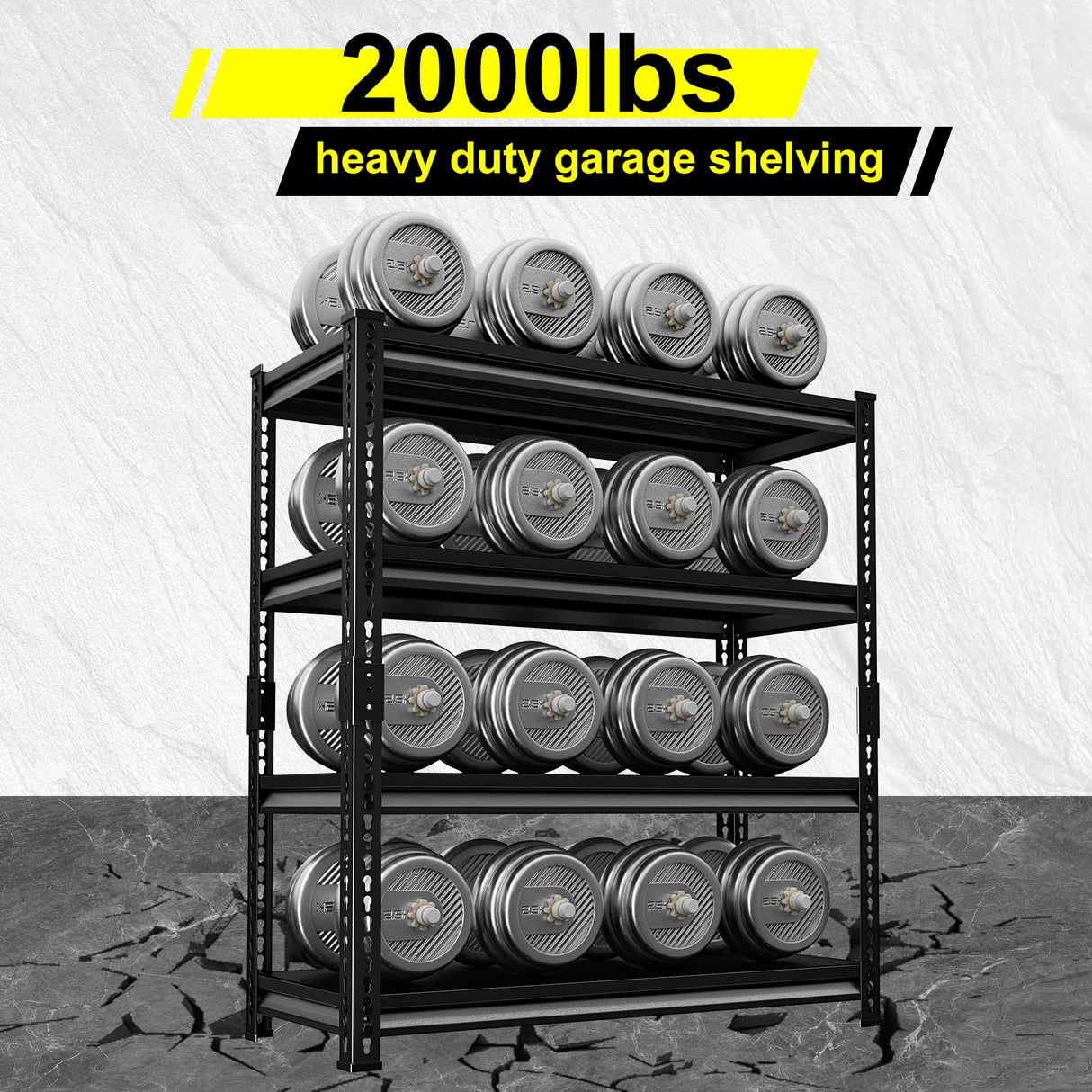 Huhaneon Garage Shelves Heavy Duty - 48''W 2,000Lbs Metal Adjustable Storage Shelving Rack Units for Warehouse Basement 48" W x 16" D x 72" H 4 Tier Black Huhaneon