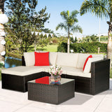 5 Pieces Patio Furniture Outdoor Wicker Sectional Patio Rattan Chair Conversation Backyard Lawn Porch Poolside Balcony Garden Sofa Set with Glass Coffee Table, Brown PayLessHere