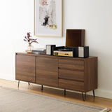 Crosley Furniture Teagan Mid Century Record Storage Sideboard Buffet Cabinet, Brown Oak Crosley Furniture