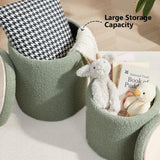 Royal Windsor Boucle Round Ottoman with Storage Set of 2,Small Foot Stool Ottoman for Living Room, Ottoman Coffee Table,Vanity Stool with Storage for Bedroom, Green Royal Windsor