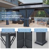 Kurapika 12' x 20' Hardtop Outdoor Metal Gazebo with Galvanized Steel Double Roof Canopy, Curtain and Netting, Aluminum Permanent Pavilion Gazebo, Navy Blue Kurapika