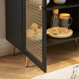 EDYO LIVING 63" Metal Decorative Sideboard Buffet Cabinet with LED Light, Black Credenza Storage Cabinet, Wood Accent Cabinet with 4 Doors for Living Room EDYO LIVING