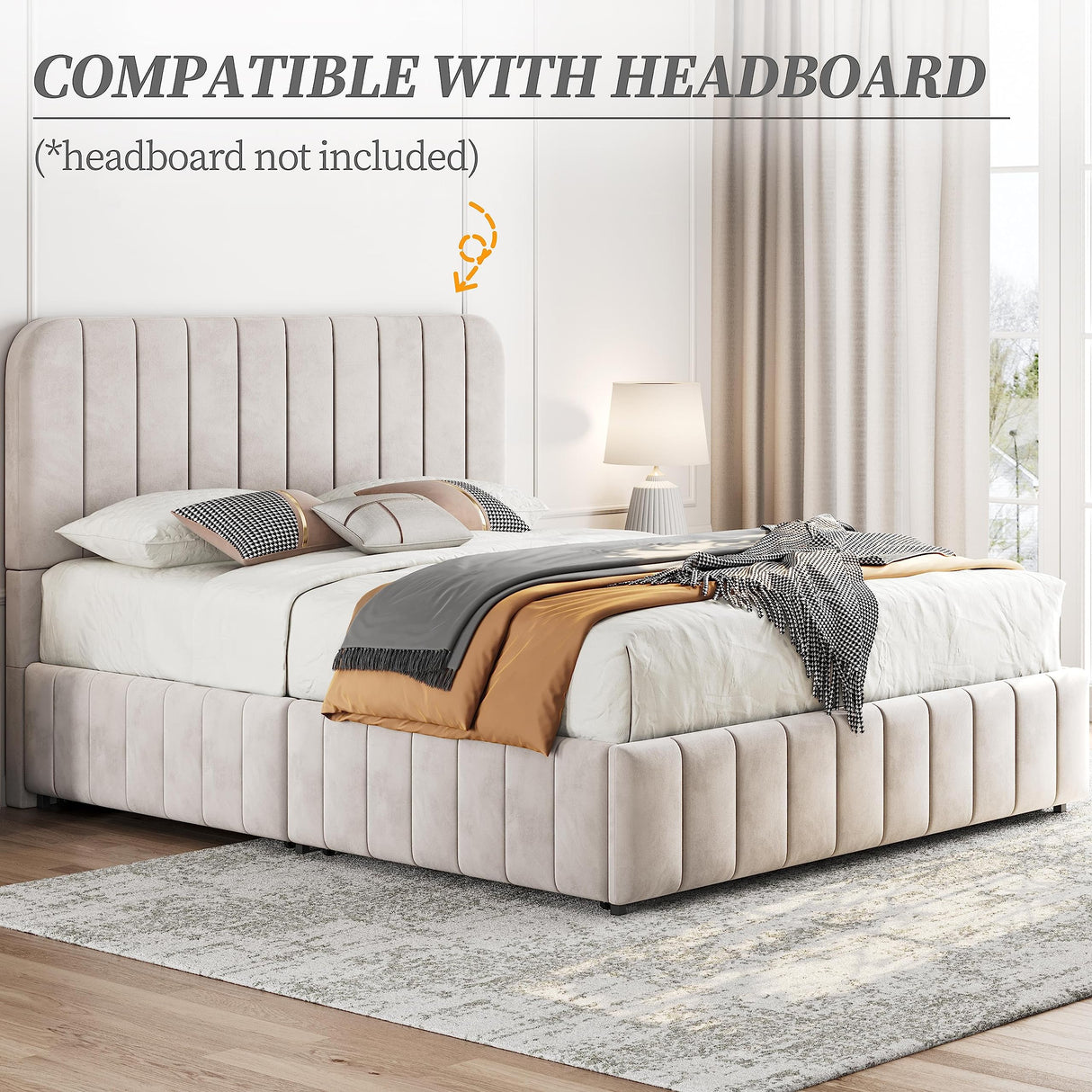 Yaheetech Upholstered Queen Bed Frame with 4 Storage Drawers and Modern Design Yaheetech