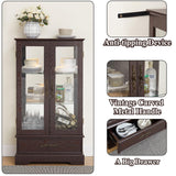 nifoti 47" H Lighted Curio Cabinet Display Case, Glass Cabinet with Adjustable Shelves,Tempered Glass Door and Drawer, Wooden Curio Cabinet with Mirrored Back Pane for Living Room (Dark Cherry) nifoti