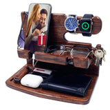 VEIYAILU Gifts for Men Women Dad Husband Boyfriend Wood Phone Docking Station Nightstand Organizer for Men(Dark Brown) VEIYAILU