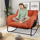 TIMWNER Papasan Rocking Chair Indoor & Outdoor, All Weather Wicker Papasan Patio Chair with Cushion & Pillow, Oversized Papasan Rocker Egg Chair for Bedroom, Garden, Patio - Red. TIMWNER