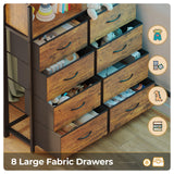 ADORNEVE Twin Size Loft Bed with Desk and 8 Storage Drawers, Metal Kids Loft Bed Twin with LED Lights & Charging Sation, Storage Shelves, 13.1" H Safety Guard & Ladder, Rustic Brown ADORNEVE