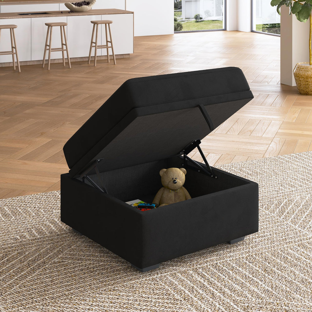 HONBAY Storage Ottoman Module for Sectional Sleeper Sofa with Pull Out Bed, Movable Footrest Ottoman for Modular Couch, Velvet Black HONBAY