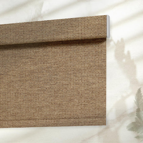 Xidamen Roller Blinds 100% Blackout Custom Size Natural Linen Cross Woven Stripe Imitation Grass Woven Free Stop Cordless Windows Shades for Windows for Home, Safe for Children, Brown Xidamen