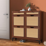Algglobuy Rattan Shoe Storage Cabinet with 4 Flip Drawers for Entryway, Slim Narrow Shoe Organizer Cabinet with 2 Top Drawers, Dark Brown Algglobuy
