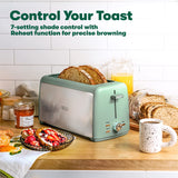 BELLA 4 Slice Toaster, Long Slot & Removable Crumb Tray, 7 Shading Options with Auto Shut Off, Cancel & Reheat Button, Toast Bread & Bagel, Stainless Steel & Sage BELLA