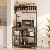 Bestier Rustic Brown 5-Tier Bakers Rack with Power Outlet and Storage Solutions Bestier