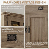 IRONCK Pantry Cabinet with Power Outlets, Kitchen Pantry Storage Cabinet with Microwave Stand, Farmhouse Kitchen Hutch for Dining Room, Living Room, Light Rustic Oak IRONCK