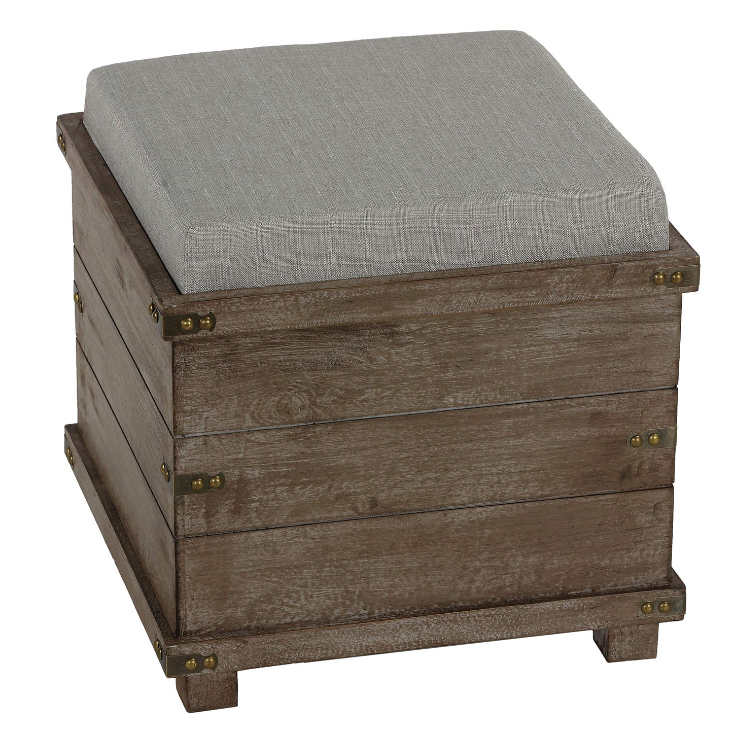 Cortesi Home Scusset Storage Chest Tray Ottoman in Fabric and Wood, Grey, 15.75"W x 15.75"L x 15.5"H