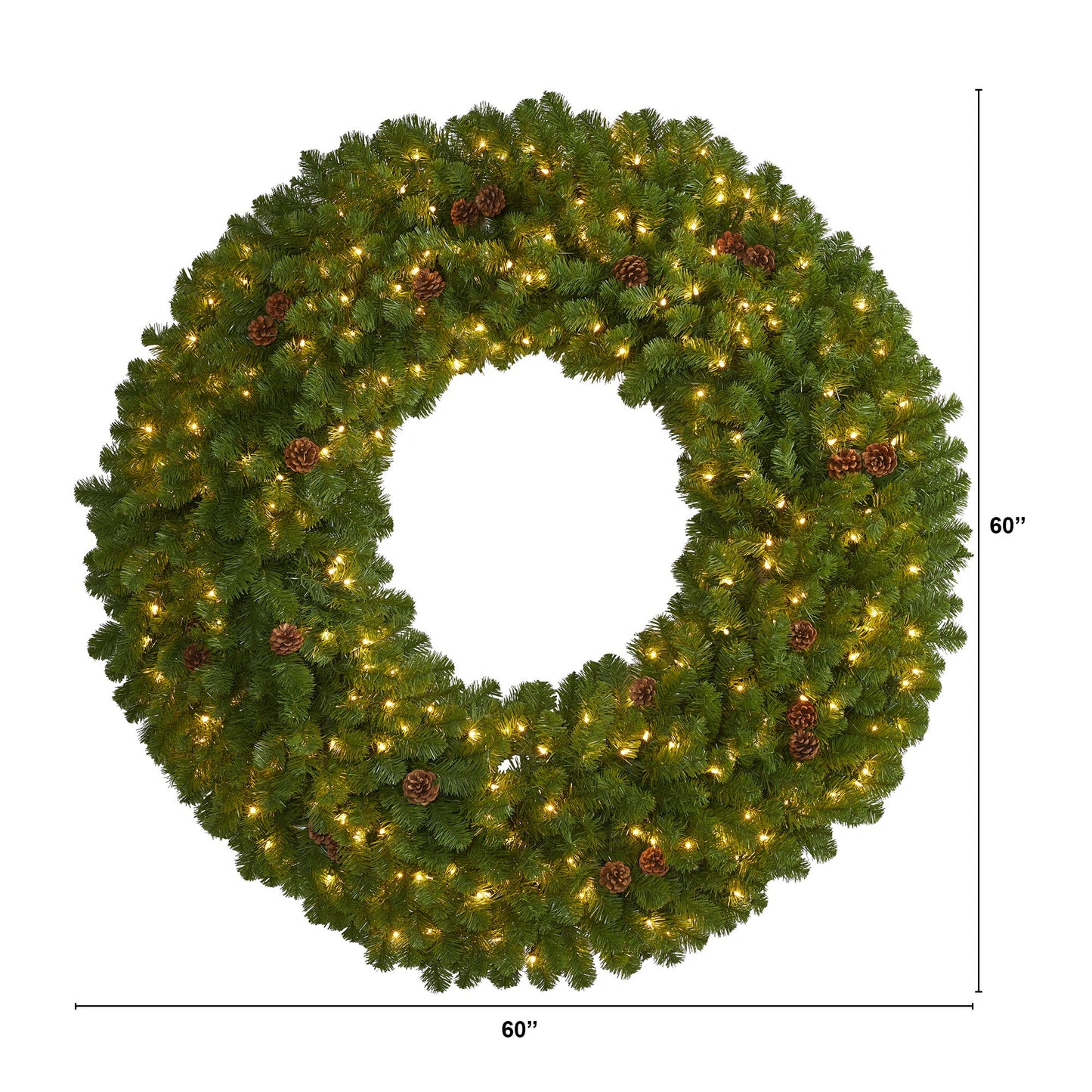 Nearly Natural 5ft. Giant Artificial Christmas Wreath with 280 Warm White Lights and Pine Cones