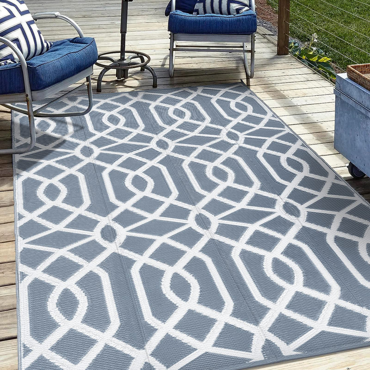 wikiwiki Outdoor Rug, 5x8ft Waterproof Reversible Mat Indoor Outdoor Rugs Carpet, Small Area Rug Plastic Straw Rug for Patio Deck Balcony Pool RV Camping Beach Picnic, Grey, Rugscape Series wikiwiki