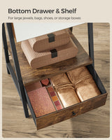 SONGMICS LED Cabinet Standing, Lockable Jewelry Armoire with Full-Length Mirror, Space-Saving Jewelry Organizer with Mirror, Bottom Drawer and Shelf, Gift Idea, Rustic Brown UJJC025X01 SONGMICS