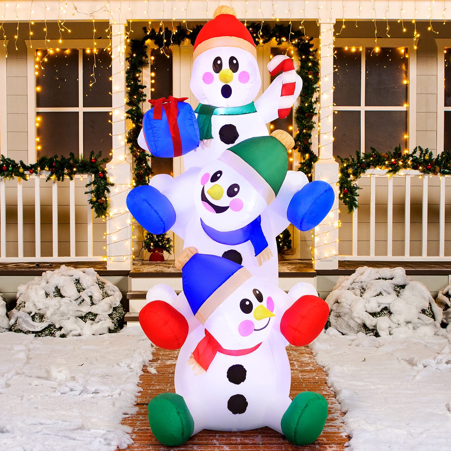 Joiedomi 6 FT Christmas Inflatable Stacked Snowman with Build-in LEDs Blow Up Inflatables for Xmas Party, Home Indoor Outdoor Yard Garden Lawn Winter Décor