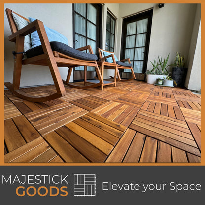 24 Sq Ft Interlocking Deck Tiles Snap Together Wood Flooring - 12 x 12 Acacia Hardwood Outdoor Flooring for Patio - Click Floor Decking Tile, Water Resistant Balcony Flooring, Wooden Parquet Flooring