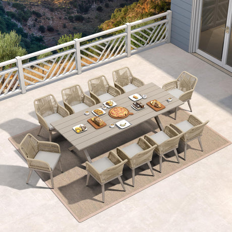 PURPLE LEAF 11 Pieces Outdoor Dining Set All-Weather PE Rattan Outdoor Patio Furniture Set with All Aluminum Frame Rectangular Table and Chairs Set for Lawn Garden Backyard Deck, Champagne PURPLE LEAF