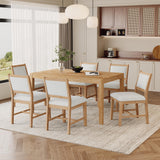 Merax 7 Pieces Retro Dining Set for 6, Rectangular Wood Dining Table with 6 Upholstered Chairs for Kitchen, Living Room, Natural Merax
