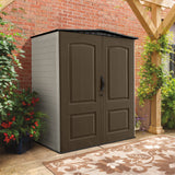 Rubbermaid Medium Vertical Resin Outdoor Storage Shed With Floor (5 x 4 Ft), Weather Resistant, Brown, Organization for Home/Backyard/Pool/Garden/Lawn Tools Rubbermaid