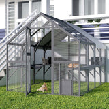 Lovinouse Large Wooden Outdoor Cat House, 57.2ft² Cat Run Enclosure Walk in Catio Kitten Condo with 2 Doors, 2 Playpen & Hiding Houses, Bridges, Walks, Roof Cover, Gray Lovinouse
