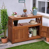 Flamaker Outdoor Storage Cabinet Weatherproof Acacia Wood Outdoor Cabinet with 2 Magnetic Doors Used for Outdoor Storage, Buffet Cabinet, TV Stand, Bar Table, Potting Table (Brown) Flamaker