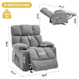 Massage Recliner Chair, Overstuffed Rocker Lazy Boy Chairs with Vibration&Gently Heat,Fabric Ergonomic Manual Nursery Chair for Living Room with Side Pocket, 2 Cup Holders&USB Charge Port, Grey KRESTLUX