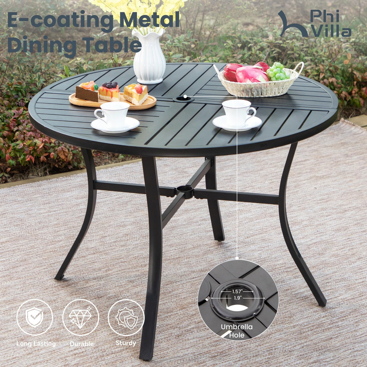 PHI VILLA Outdoor Patio Dining Set 5 Piece with 4 Padded Swivel Dining Chairs & 1 Large Round Dining Table, Textilene Mesh Fabric Chair and 42" Metal Table for All Weather PHI VILLA