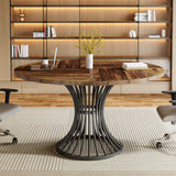 Tribesigns Round Conference Table for 4-6, 47-Inch Conference Room Table with Thickened Tabletop and Metal Base, Industrial Meeting Table for Office Meeting Room, Rustic Brown Tribesigns