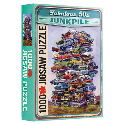 TDC Games Classic Car Puzzle Fabulous 50s Junkpile by Dale Klee, 1000 Piece Jigsaw Puzzle for Kids and Adults, 26.75 x 19.25 inches Educational Puzzles, Difficult and Challenging Classic Car Puzzle