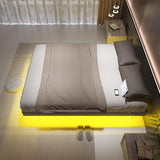 Muluflower King Size Floating Bed Frame with LED Lights and Charging Station - Modern Upholstered Metal Design, No Box Spring Required, Easy Assembly Muluflower